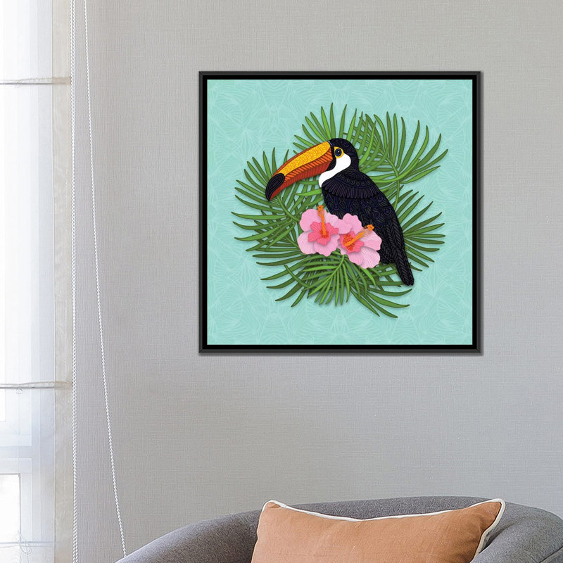 «Toucan Summer» par Angelika Parker, impression, Toile avec cadre noir, Aucun mat, H 26 po x l 26 po x P 1,5 po