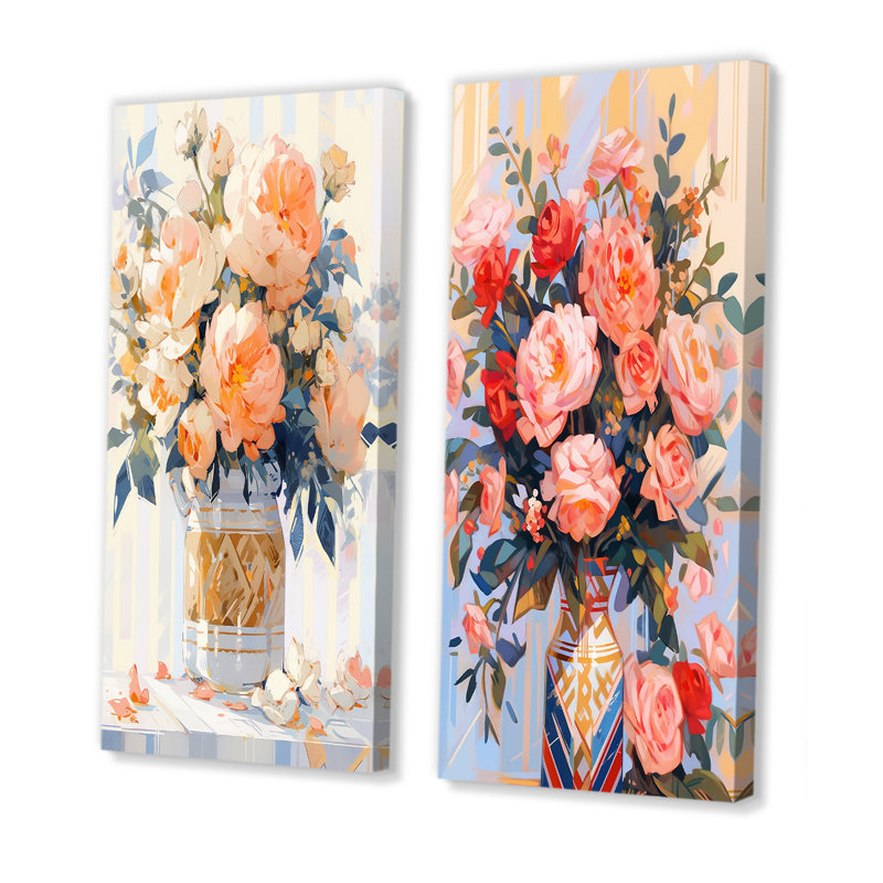Peony Blossoms Of Tranquility - ensemble de 2 décorations murales pivoines, H 28 po x l 25 po, Toile tendue