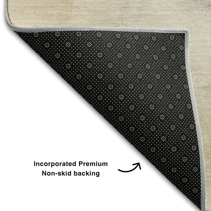 Beige Washable Synthetic Abstract Runner Rug 2'3" x 7'6"