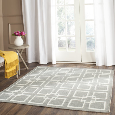 Dance Martha Stewart Flat Weave Wool/Silk/Cotton Geometric Rug in Cement Grey