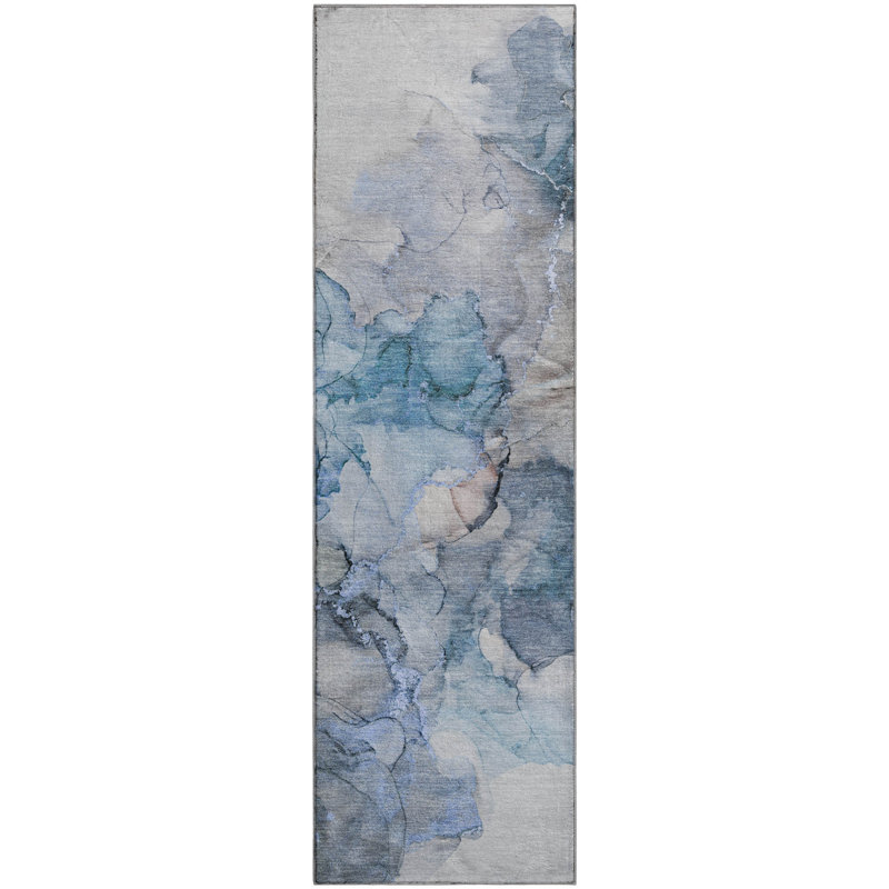 Premium Machine Washable Cerrito AMF520 Blue Rug, Runner 2'3" x 7'6"