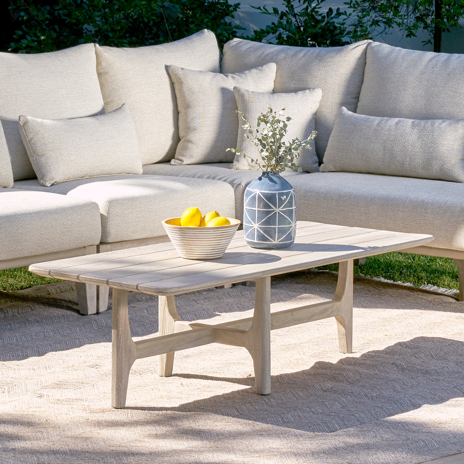 Dawn 55" Teak Patio Table, Gray Matte