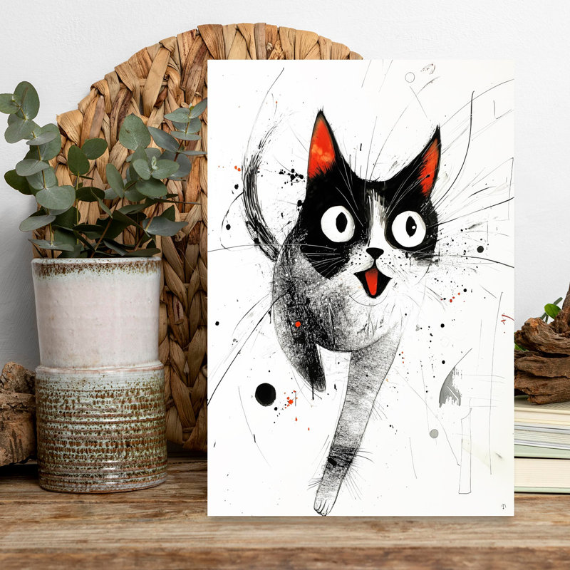 «Happy Tuxedo Cat», art mural moderne, H 18 po x l 12 po