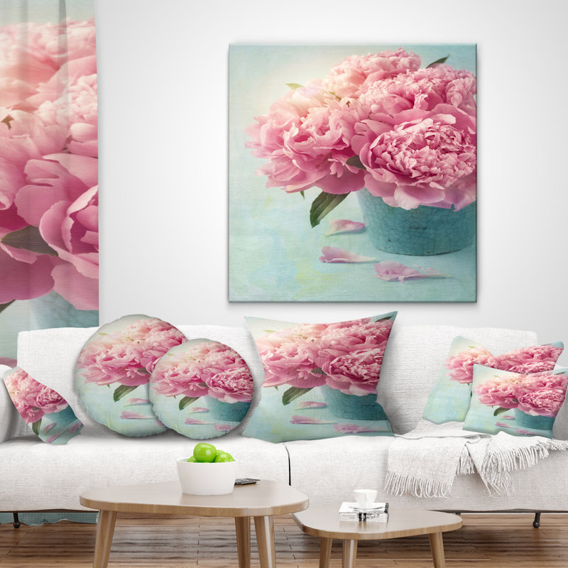 Oreiller floral pivoines dans un vase, 12 po x 20 po, Coussin lombaire