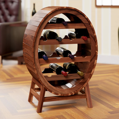 12 Bottle Solid Wood Floor Wine Bottle Rack in Brown