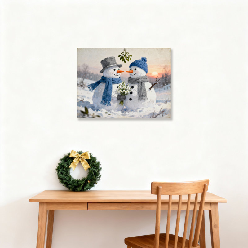 «Snowman Couple Winter», art mural sur toile, H 12 po x l 18 po