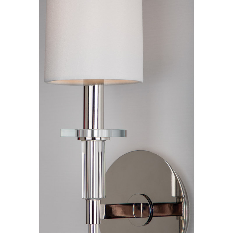 Polished Nickel Cylinder Sconce with Off-White Faux Silk Shade