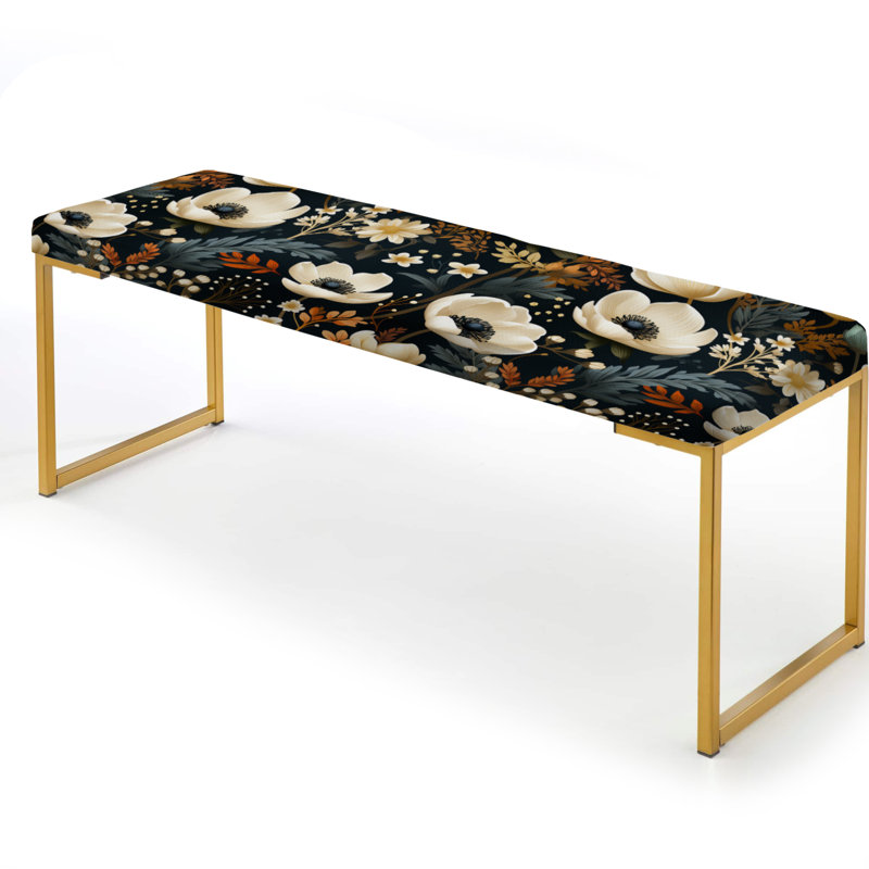 Vintage Classic Beige Floral Paradise - Floral Upholstered Gold Bench