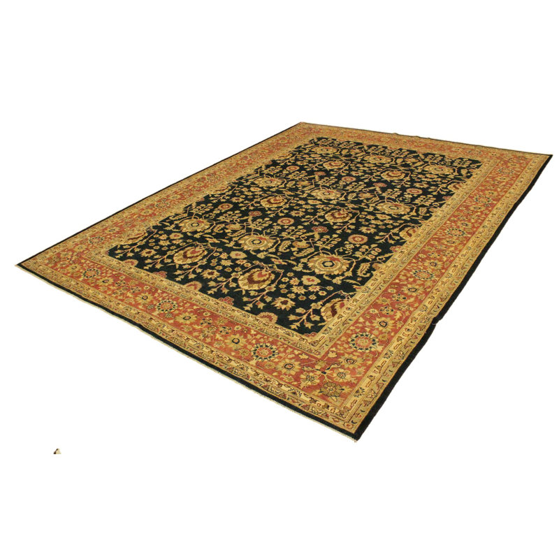 Tapis oriental noir / rouge en laine 9 pi 1 po x 12 pi Silke