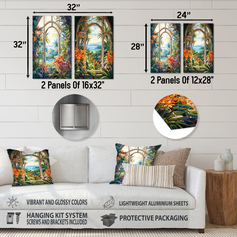 Ensemble de 2 décorations murales florales tropicales, H 28 po x l 24 po
