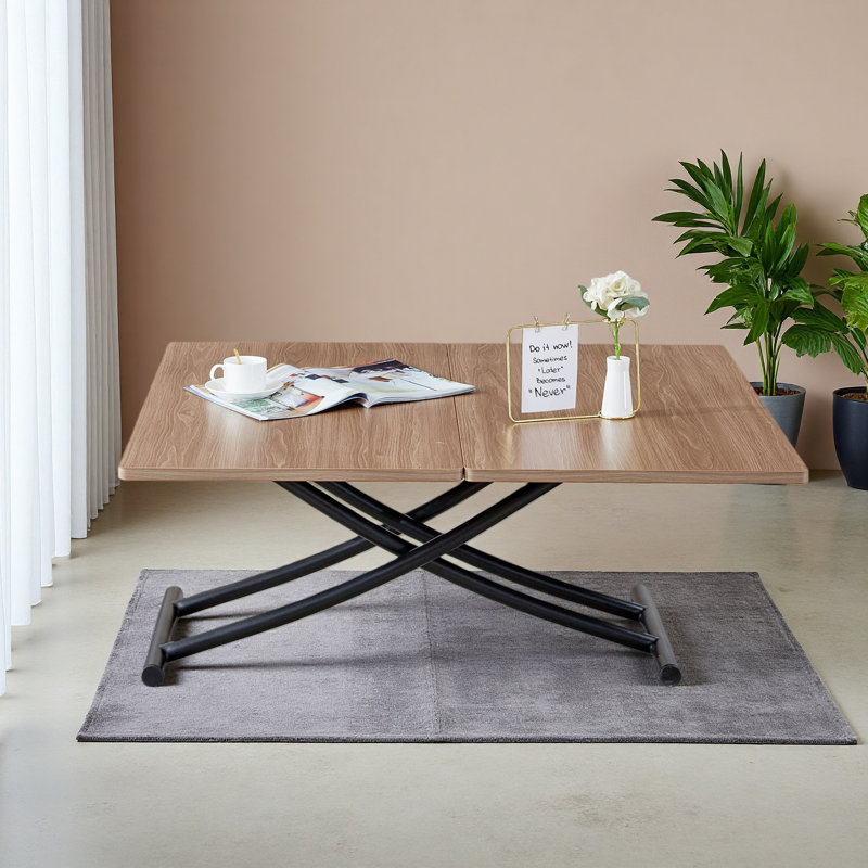 La table de levage moderne et minimaliste moderne, avec un bureau autocollant de grain de bois de 0,8 pouce et des pieds en métal, peut être utilisée comme coiffeuse