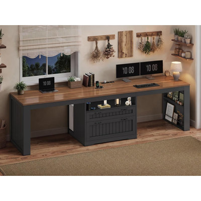 Farmhouse 94.5" Office Desk Computer Desk with Large File Drawer