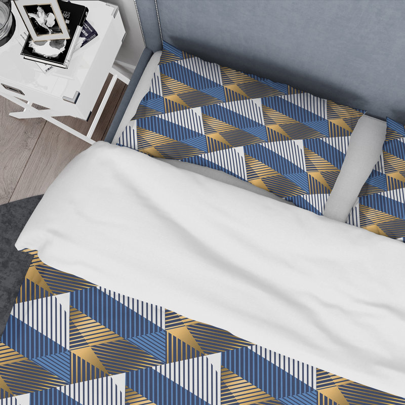 Ensemble de housse de couette de luxe mid-century waves rétro, Housse de couette très grand + 2 taies décoratives