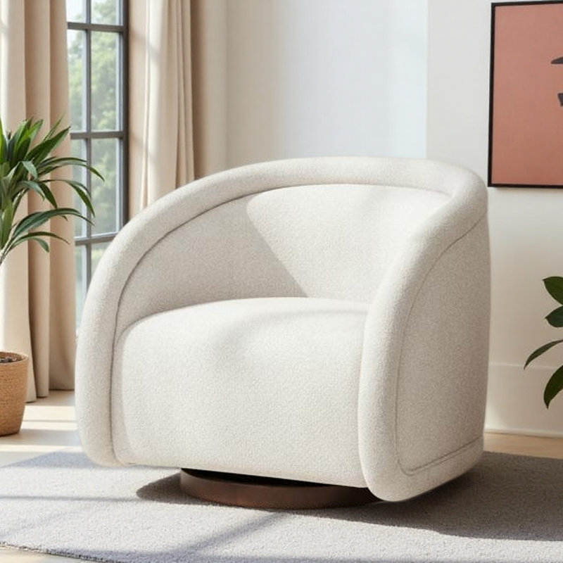 Chaise pivotante Boucle avec base en bois massif au fini noyer, Beige