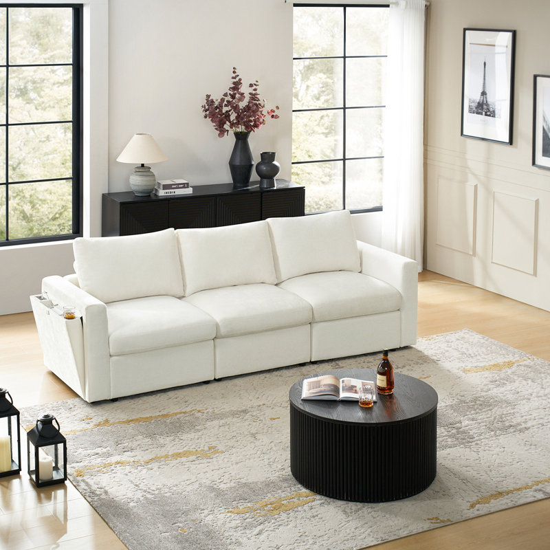 Doulyn 3 Piece Storage Sectional Sofa With Multi-Functional Armrests, Beige