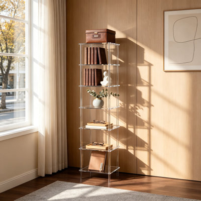 Acrylic Bookshelf, Small Freestanding Corner Bookcase, 7-Tier Display Shelf For Living Room, Bedroom, Home Office, Clear