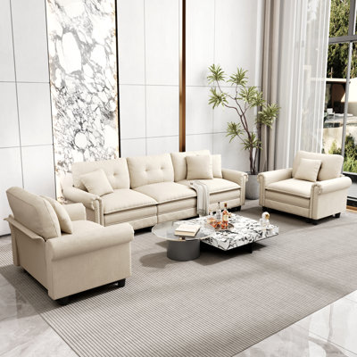 Ensemble de canapé modulaire rembourré 3 pièces avec garniture cloutée, ensemble de canapé surdimensionné avec canapé et fauteuils