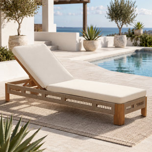 Acacia Wood Chaise Lounge with Cushion, Adjustable Back & Rope