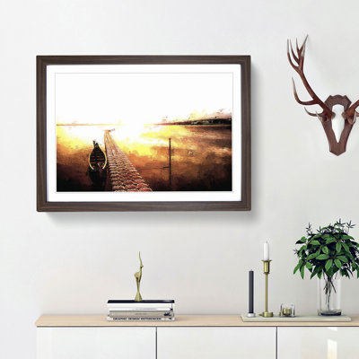 Docked Boat During an Orange Sunset - Picture Frame Painting Print