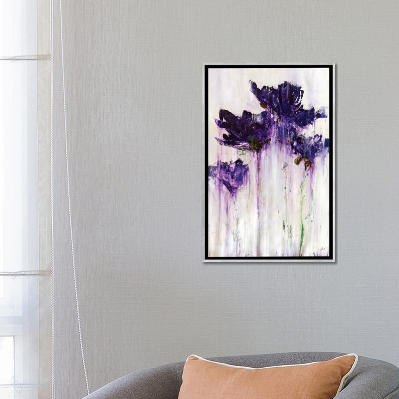 Reproduction d’art, "floral Fountain" par Julian Spencer, H 26 po x l 18 po x 1,5 po, Toile avec cadre argenté, Pas de tapis