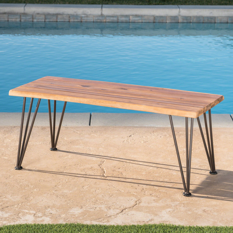 Table basse en bois et en fer pour l'extérieur, 18 po x P 43 po x H 18 po, finition industrielle avec métal, 18 po, 43 po, 18 po