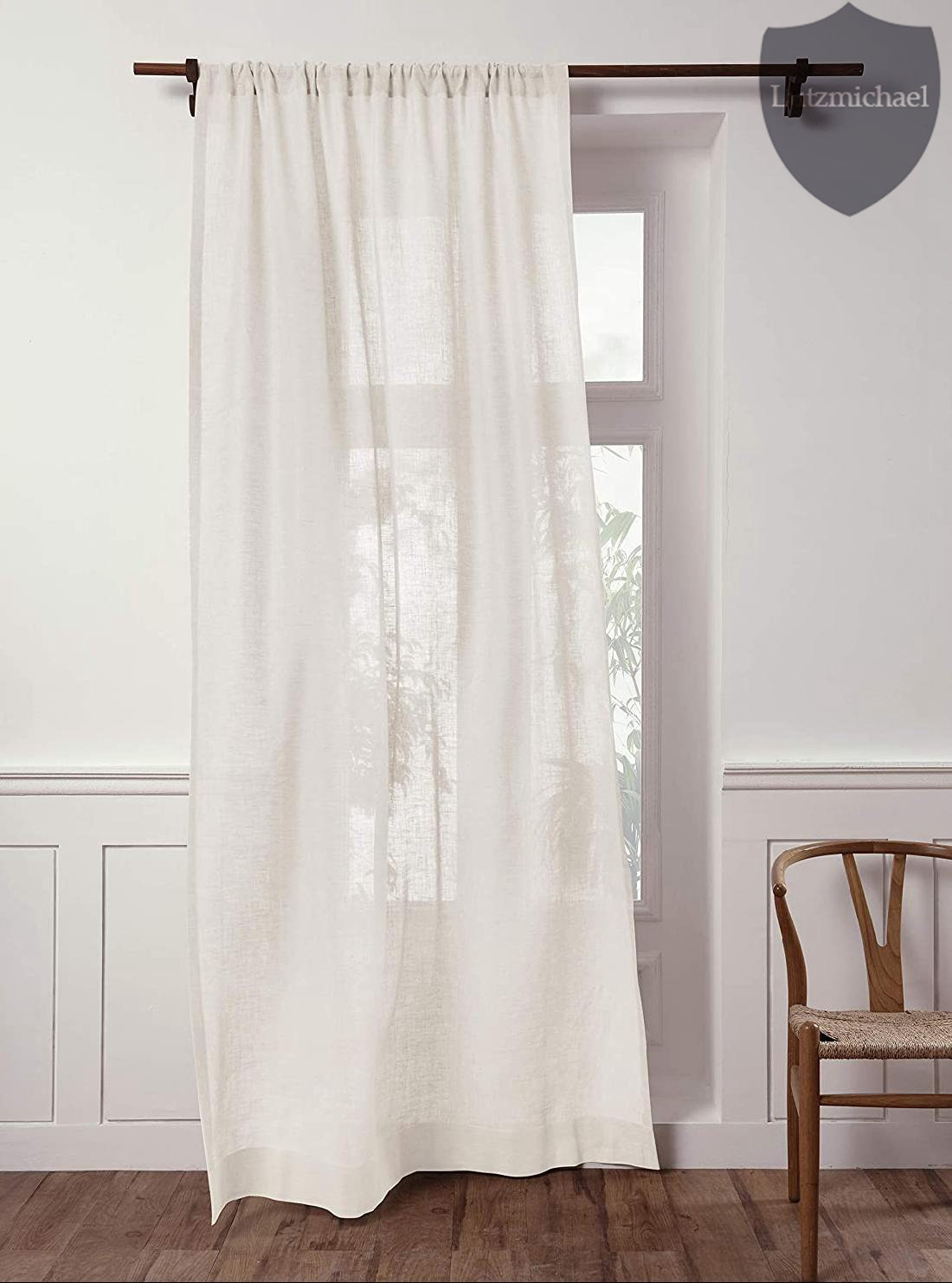 Triple Pinch Pleated Extra Long and Extra Wide Faux Linen Sheer Single Panel