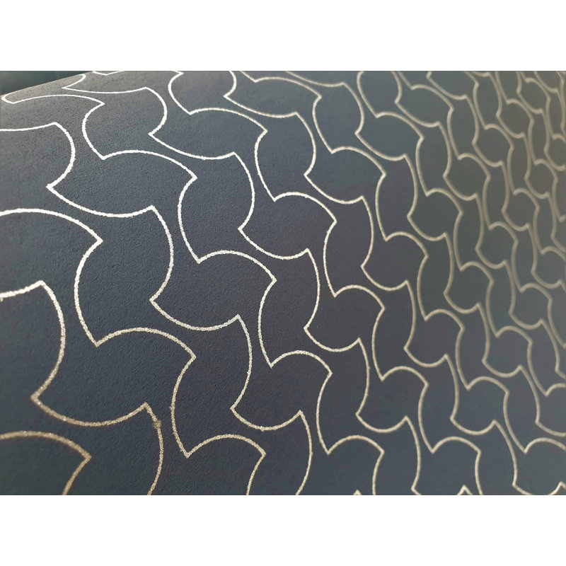 Slow Living Glitter Geometric Lines Wallpaper Roll, Night Blue