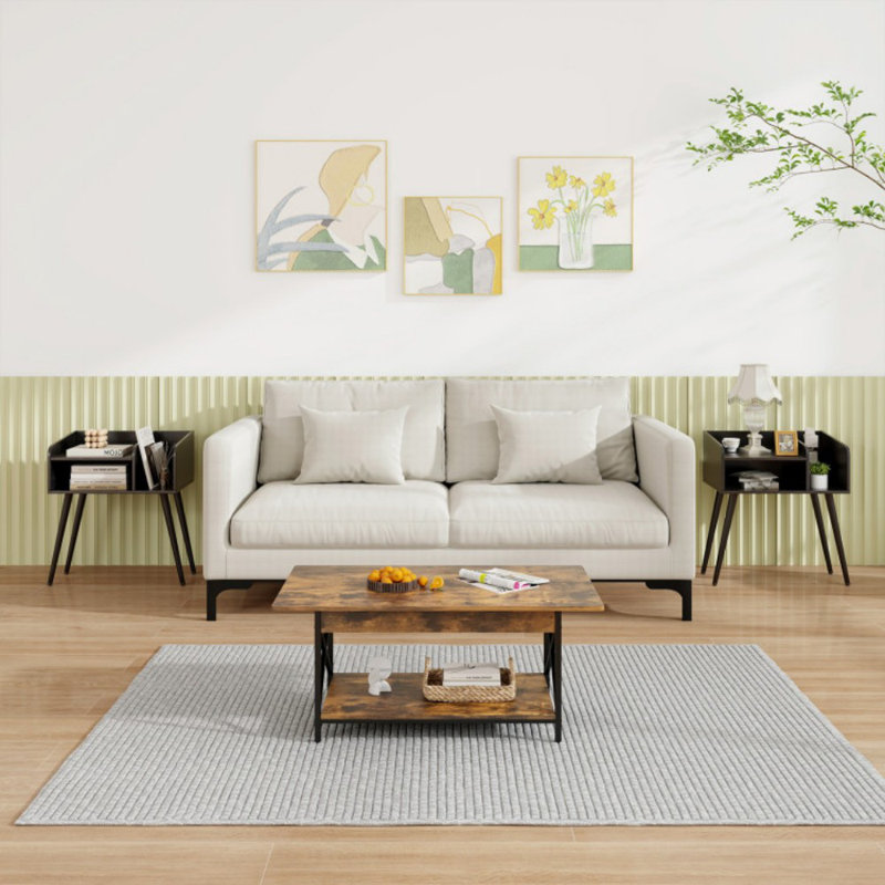 Table de chevet moderne Mid-Century avec tablettes ouvertes, Noir
