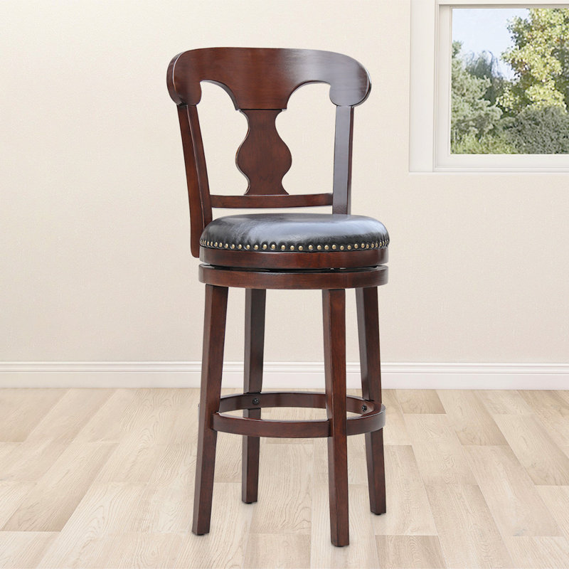 Claxton Swivel Upholstered Faux Leather Counter Stool, Walnut
