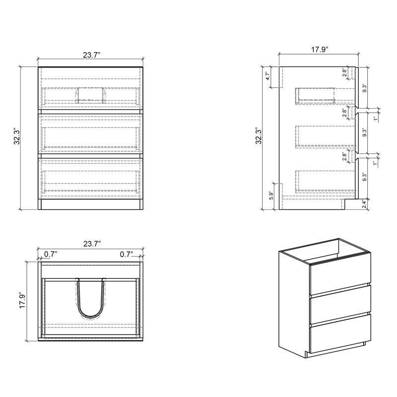 Armoire de salle de bain moderne, gris, 3 tiroirs, lisse silencieuse, pré-assemblée, armoire de rangement gris maximum
