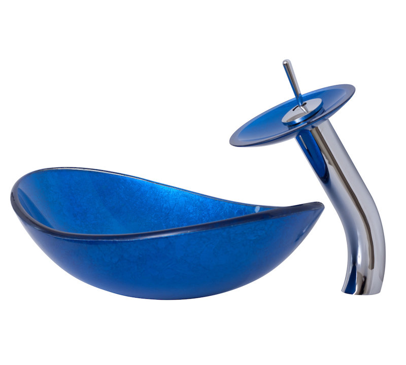 Novatto 13.5'' Glass Oval Bathroom Sink with Faucet, Chrome