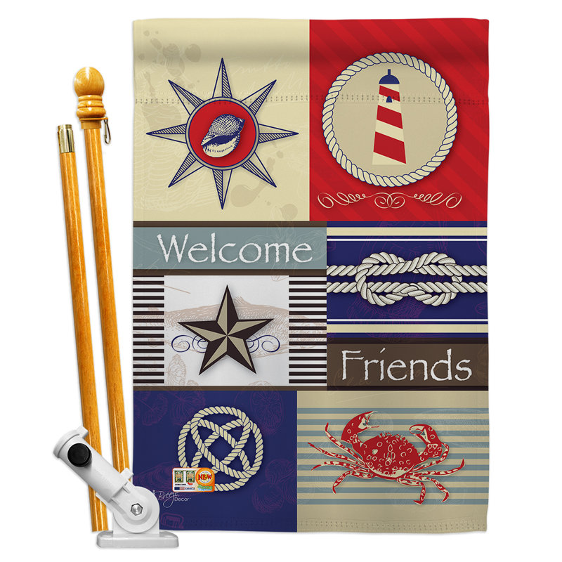 Shoreline collage nautique 40 x 28 po de polyester vertical décoratif à impressions nautiques de 2 côtés ensemble de drapeau