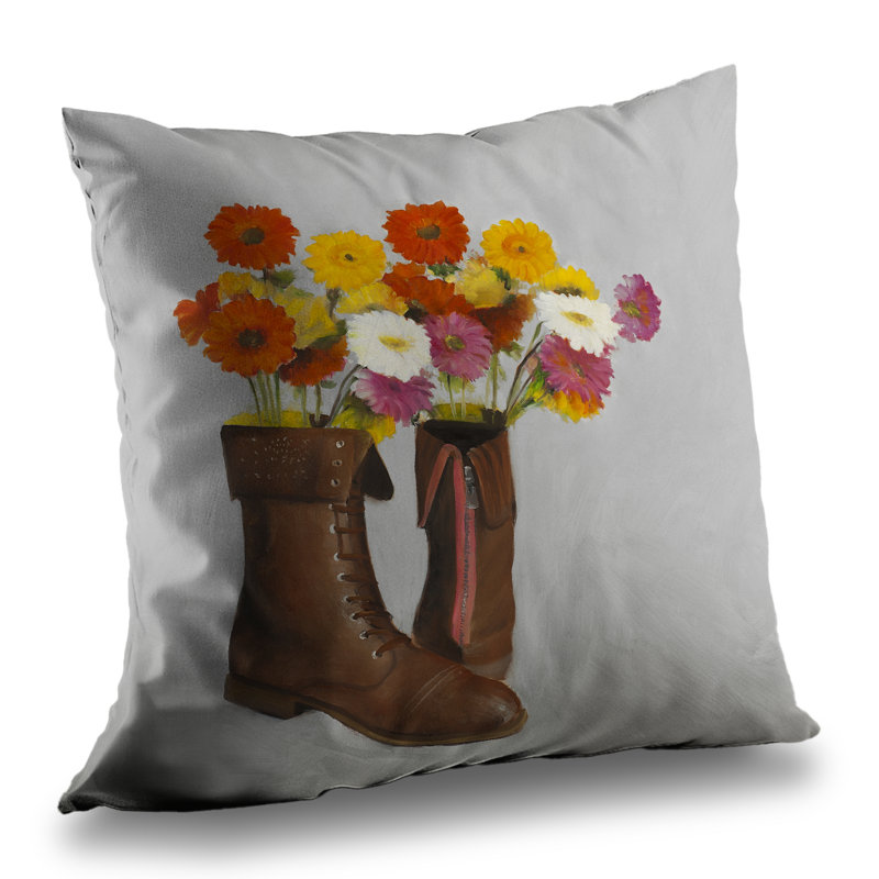 Boots with Daisies Flowers - Poly Twill Throw for Home Decor