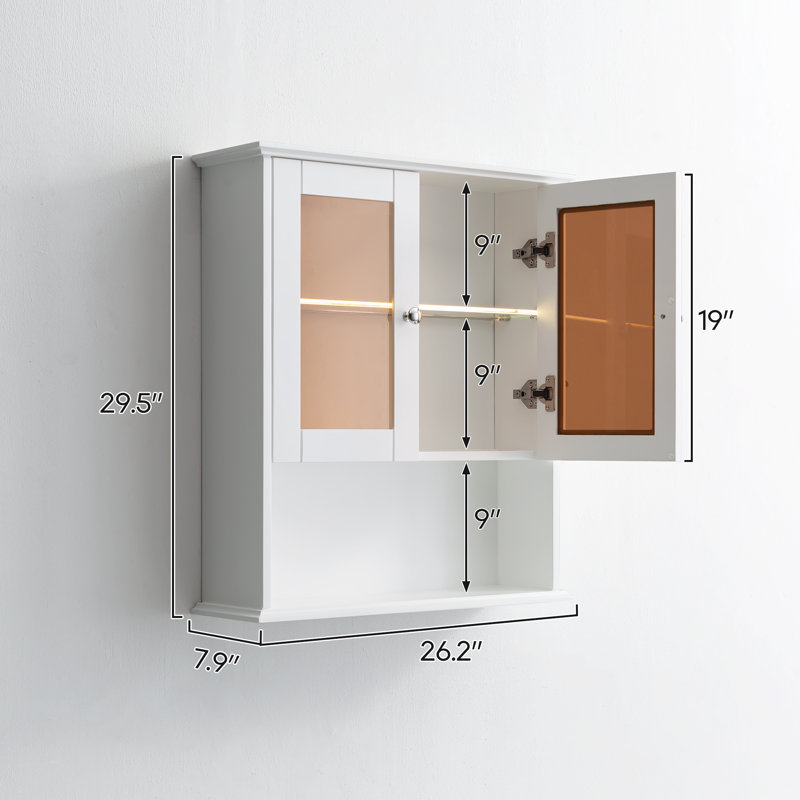  26 in. W x 30 in. H Bathroom Storage Wall Cabinet Fully Assembled with Sensor Light, White
