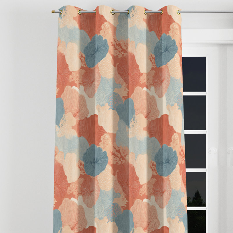 Rideaux abstraits pour chambre à coucher - Rideau à œillets motif bord de mer - 1 panneau, Œillets dorés, L 52 po x L 120 po