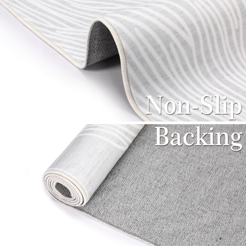 Washable Indoor Modern Abstract Area Rug Soft Low Pile Contemporary Throw Carpet Mat for Home Decor_White Black