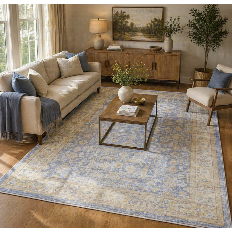 Brielle Traditional Bordered Low Pile Performance Area Rug, Rectangle 3'11" x 5'11"
