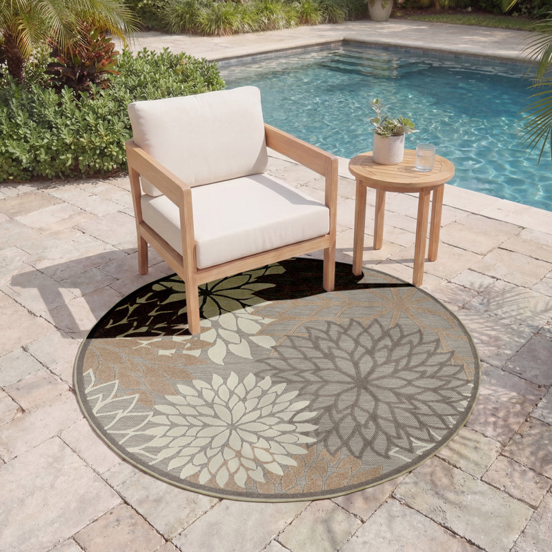 Tapis floral intérieur / extérieur Gean, Rond 5 pi 3 po