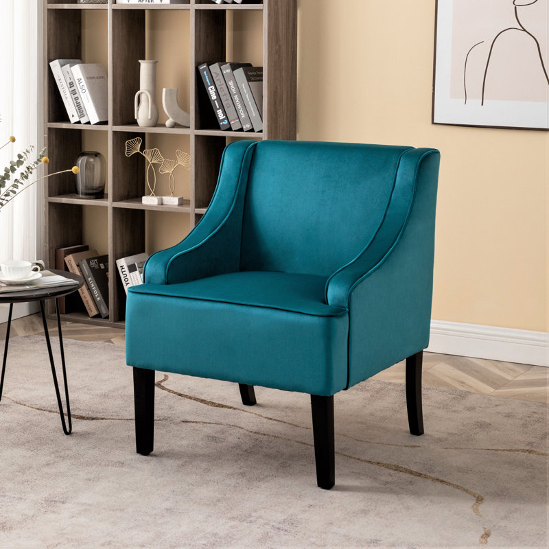 Chaise d'appoint rembourrée polyvalente avec structure en bois massif, accoudoirs encastrés, rembourrage confortable en mousse et ressorts à arc pour n'importe quelle pièce