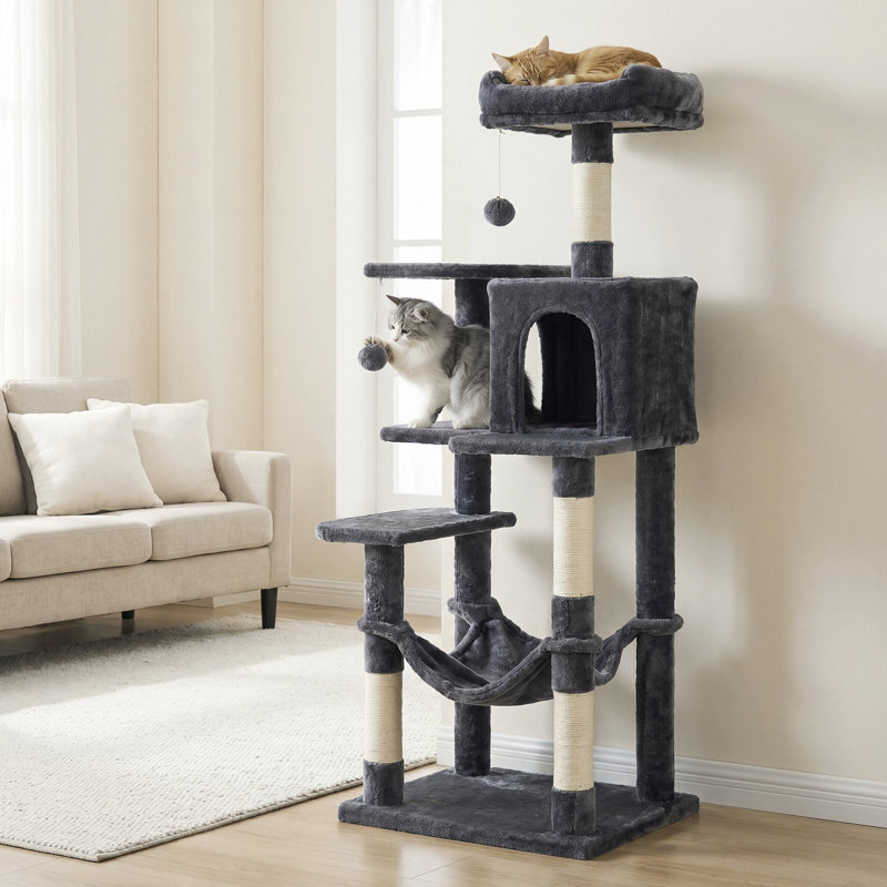 Maison pour chat à plusieurs niveaux, 57" H x 18" W x 22" D, Gris fumé