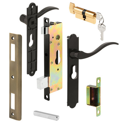 Ensemble de levier de sécurité ou de porte-fenêtre Prime-Line, contemporain, finition noire, cylindre de verrouillage simple à clé (1 ensemble)