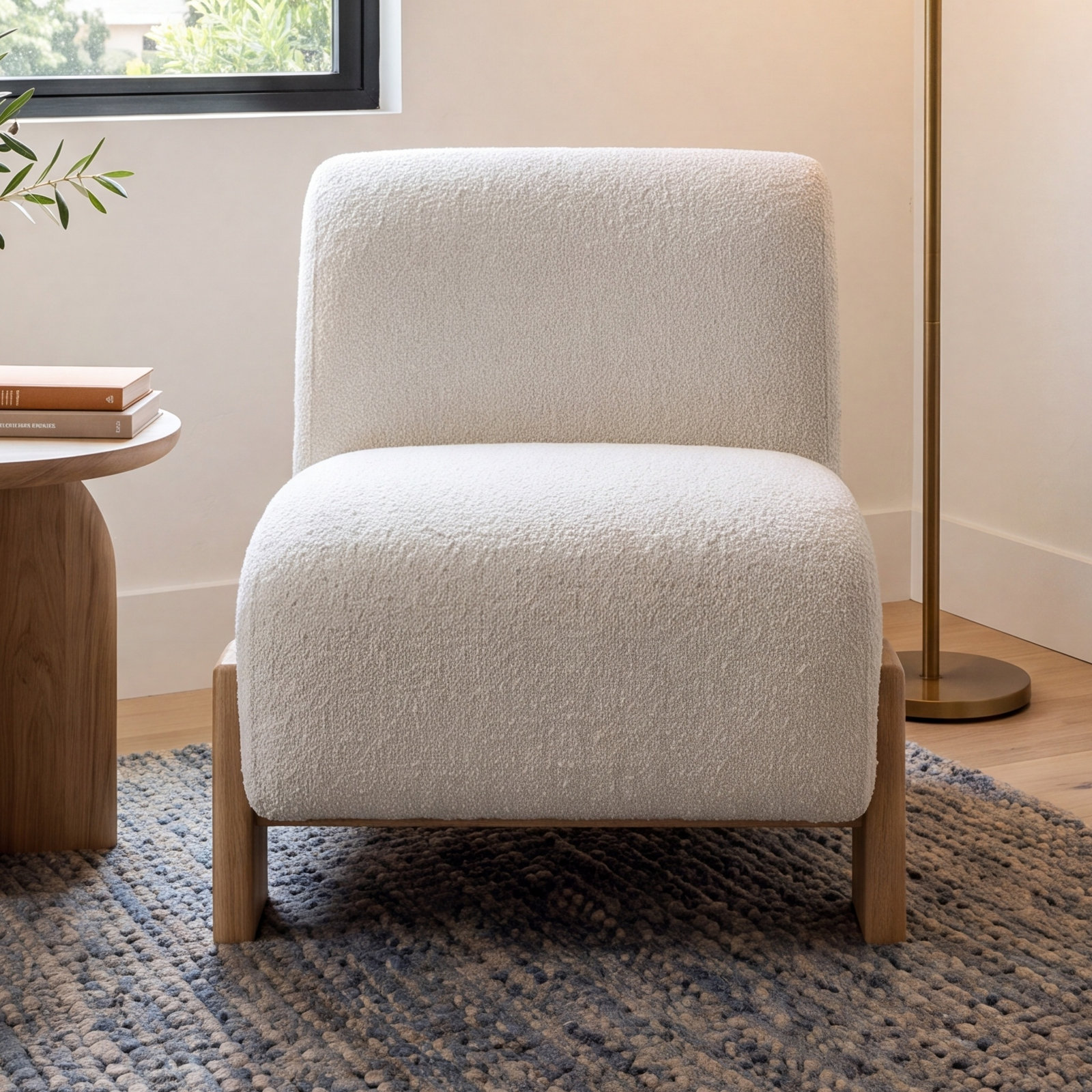Chelsea Upholstered Slipper Chair, Ivory Polyester Blend