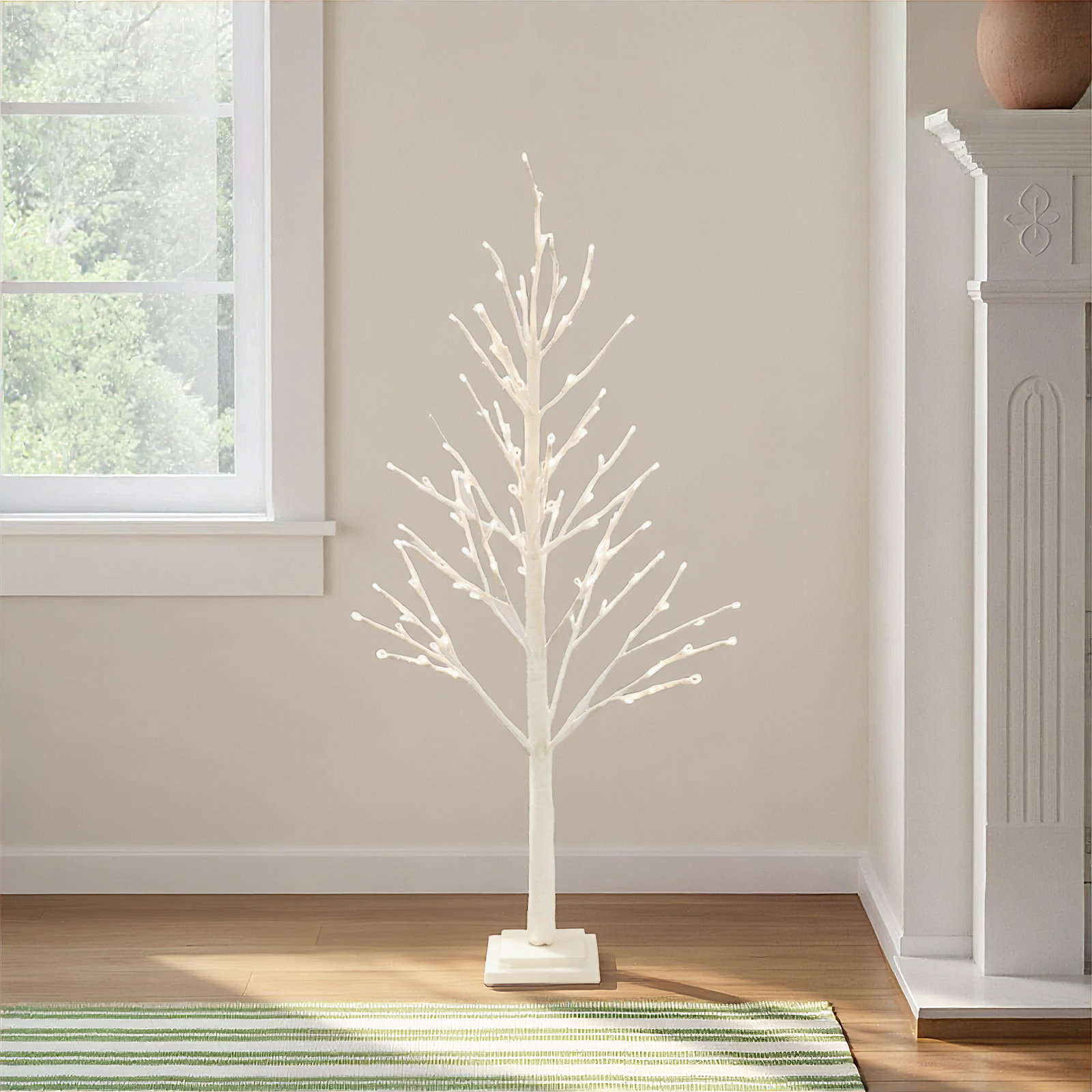 Lighted Glittered Twig Tabletop Tree, 48" H x 24" W x 24" D, White