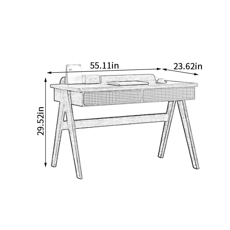 Bureau d'écriture en frêne naturel, H 29,92 po x l 55,11 po x P 23,62 po