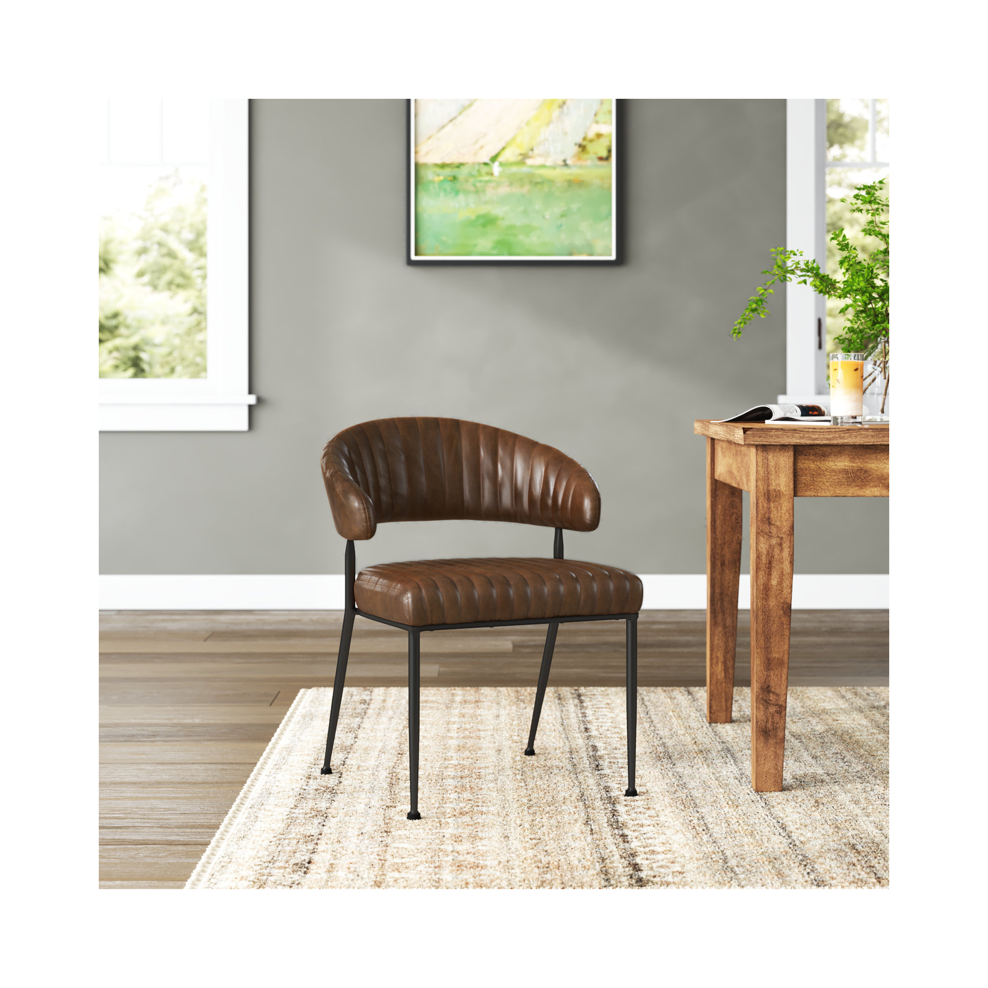 Romantas Leather Side Chair, Brown