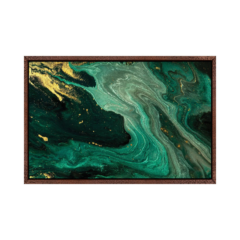 Gold Mine Green Marble - Print on Canvas, 66.04 cm H x 45.72 cm W, Classic Brown Wood Framed