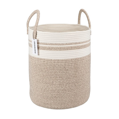 Cotton Rope Laundry Basket Hamper For Clothes Woven Storage Basket For Living Room Bedroom Boho Tall Rope Baskets For Blanket Toys Pillow Towels Baby Nursery Hamper Bin Large Brown And White