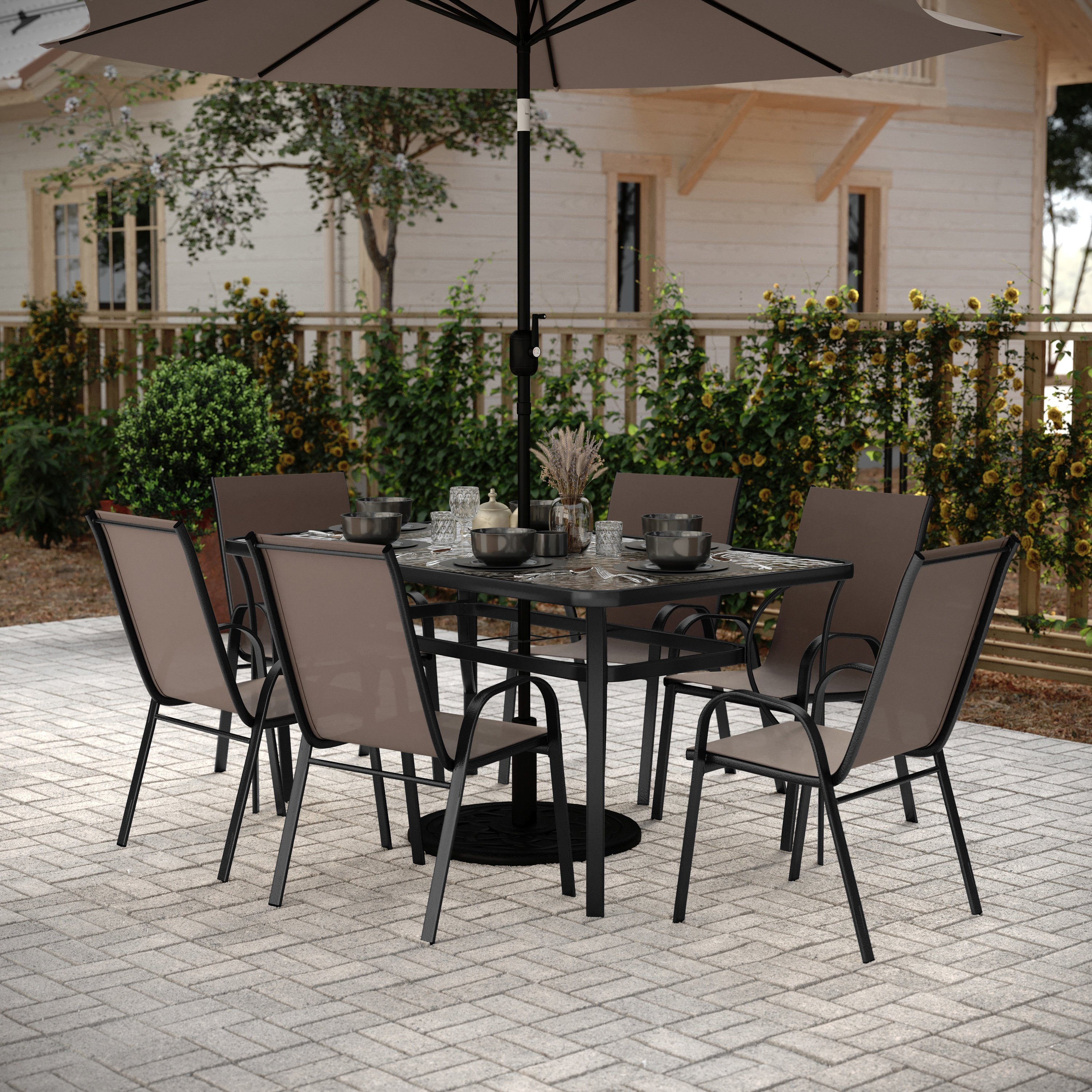 Lark Manor™ Aundreia Commercial 7 Pc Outdoor Patio Dining Set with