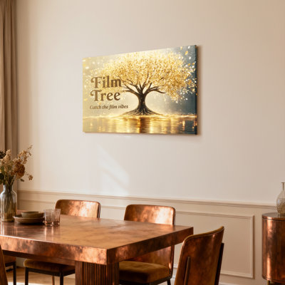 Arbre doré avec feuilles scintillantes, reproduction d'art sur toile tendue, impression «Catch The Film Vibes», décor moderne pour salon, bureau à domicile (ensemble de 1)