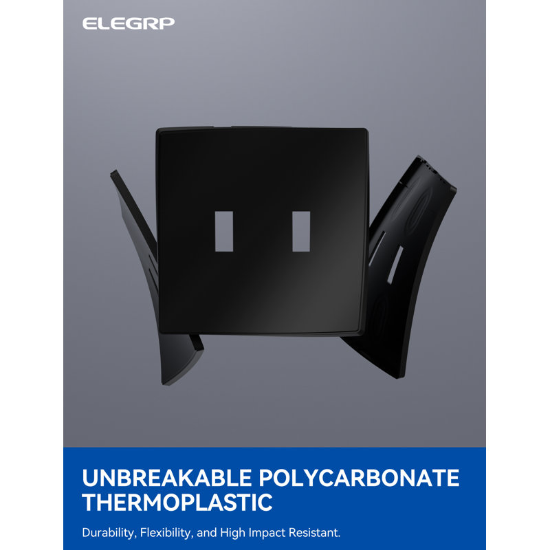 Black 2-Gang Screwless Plastic Toggle Wall Plate